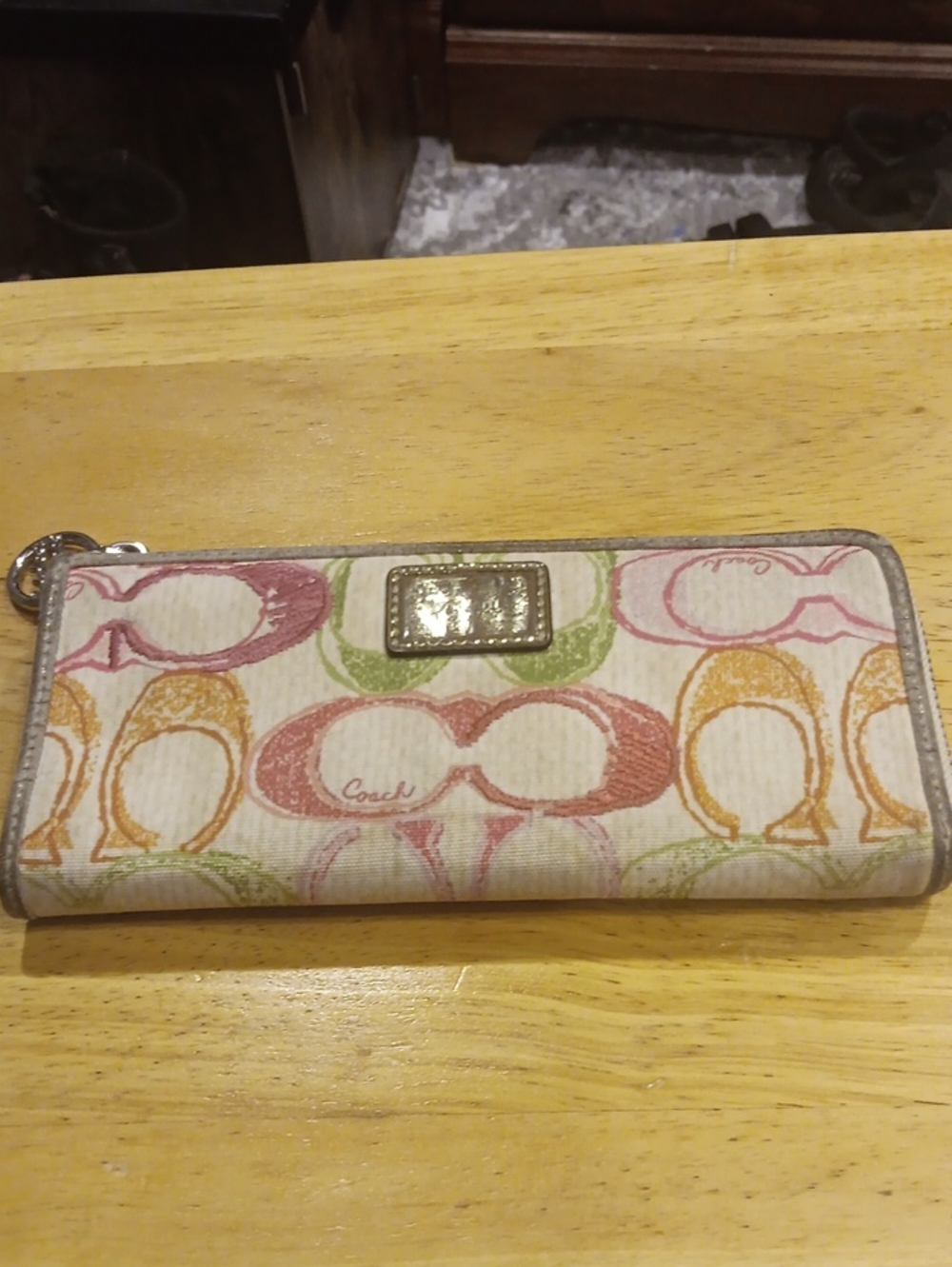 Vintage Coach Poppy Multicolor Scribble Signature Zip-Around Canvas Wallet